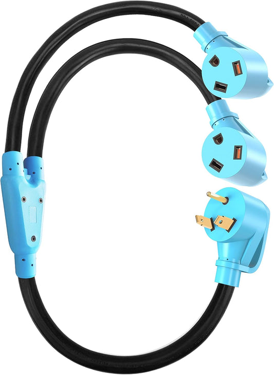 RV Y Adapter Cord 30 Amp to Two 30 Amp, NEMA TT-30P Male Plug to TT-30R Female with Grip Handle, Heavy Duty STW 10 AWG for RV Trailer Camper,UL Listed