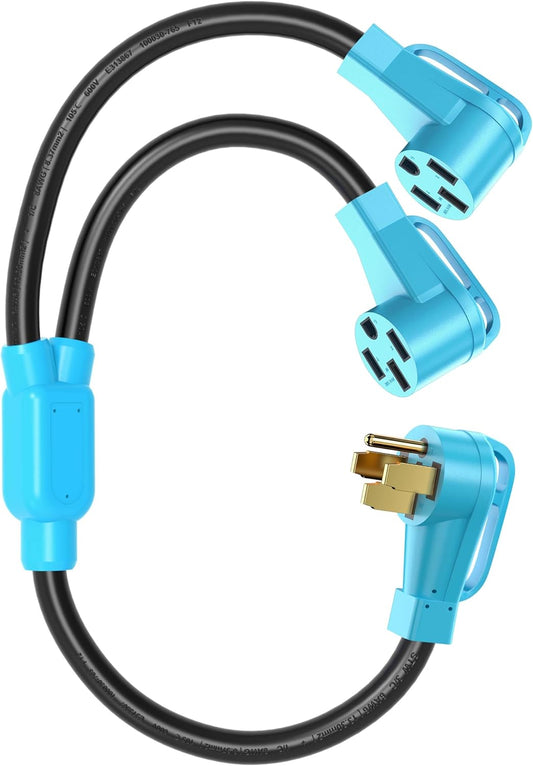 RV/EV Y Adapter Cord 50 Amp to Two 50 Amp, NEMA 14-50P Male Plug to 14-50R Female with Grip Handle, Heavy Duty 6/3+8/1 Gauge STW Wire for RV Trailer Camper,ETL Listed