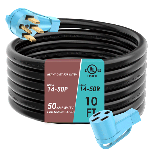 UL Listed 50 Amp RV/EV Extension Cord, Heavy Duty 6/3+8/1 Gauge STW Wire, NEMA 14-50P/R Suit for Tesla Model 3/S/X/Y EV Charging and RV Trailer Campers
