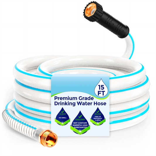 RV Water Hose - Drinking Water Hose Contains No Lead, No BPA - Flexible Leak-Free Design - Upgrade Strain Relief Ends - 5/8" Inside Diameter