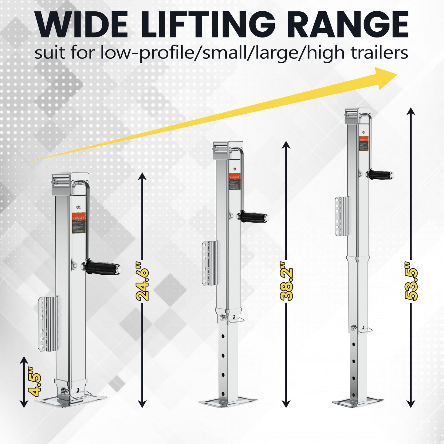 8000 lbs Trailer Jack, Bolt-On, 28.9" Vertical Travel, Heavy Duty, Adjustable Drop Leg, for Utility Trailer, Yacht, Boat, RV (Silvery)