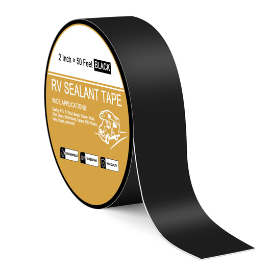 RV Roof Tape Black, 50 Feet RV Repair Sealant Tape, Stop Camper Roof Leaks, UV-Resistant, Weatherproof and Reliable for Camper, Trailer, Boat