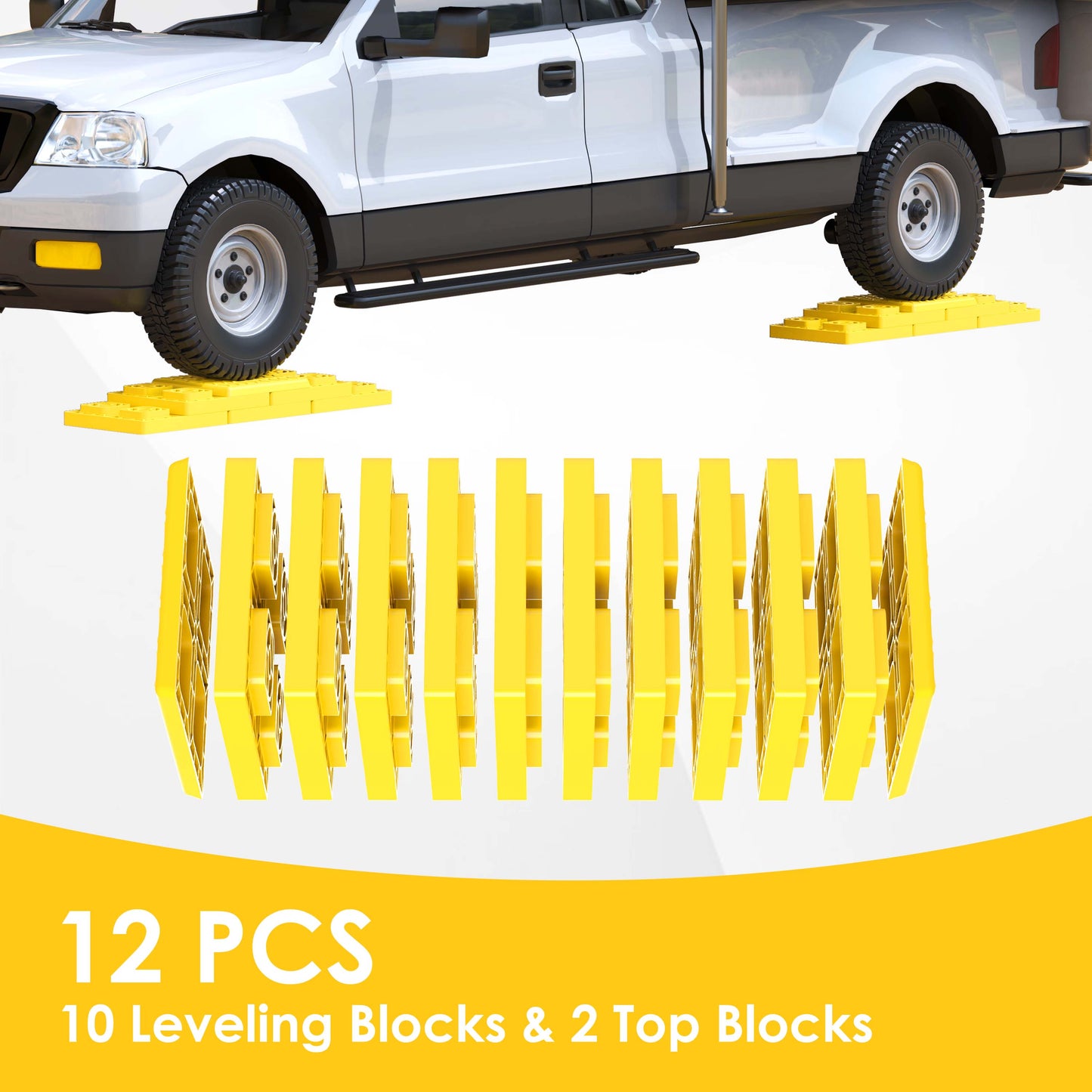 RV Leveling Blocks 12 Pack, Heavy Duty Interlocking Design Camper Leveling Blocks with Packing Bag, Upgraded Rubber Top Block RV Leveling System for Trailers