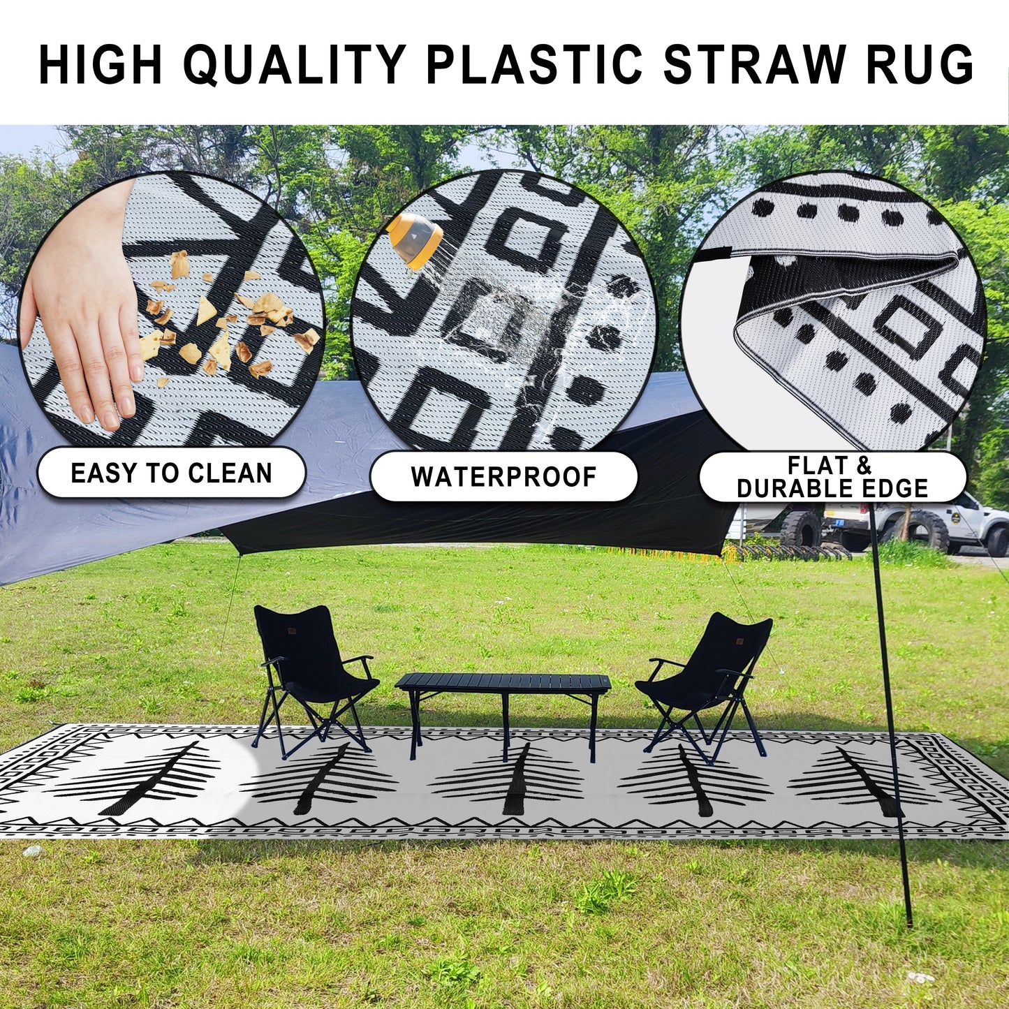 RV Outdoor Rug, Plastic Straw Waterproof Rugs Lightweight Reversible RV Mat Outdoor Patio Rug with Storage Bag for Outside Camper Under Awning Backyard, Pine Tree Print