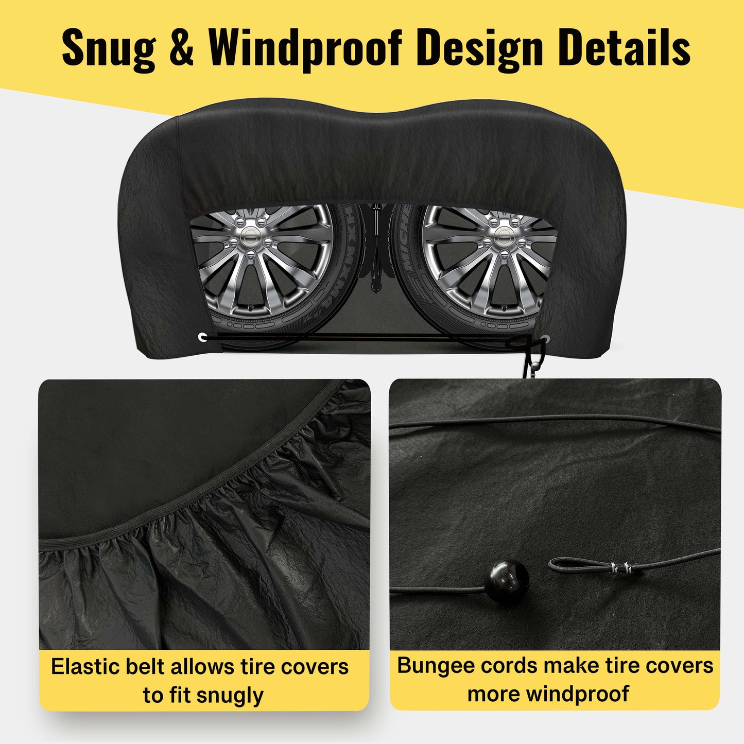 RV Tire Covers, Upgraded Reflective Strip Tire Covers for Trailers, Waterproof Anti-UV Dual Axle Wheel Cover RV Accessories for Trucks Trailers, 2 Pack, Fits 30"-33" Diameter