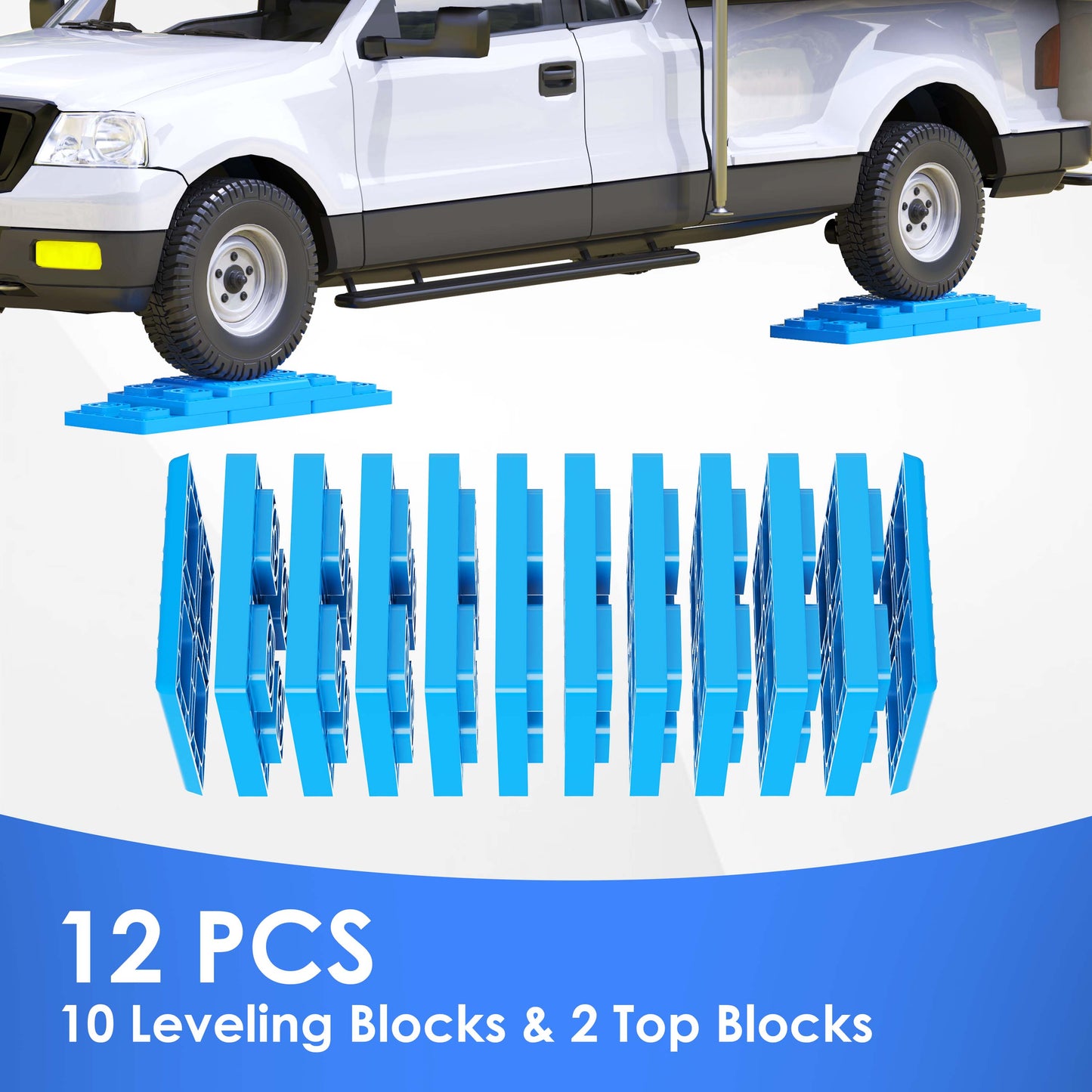 Heavy Duty RV Leveling Blocks 12 Pack, Interlocking Design Camper Leveling Blocks with Packing Bag, Ideal for Leveling Single and Dual Wheels (Blue)