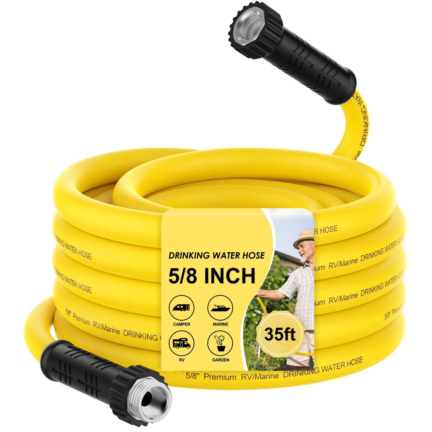 RV Drinking Water Hose with Storage Bag, 5/8" Premium Fresh Water Hose for RV, Camping, Marine, Trailer and Truck, BPA Free, Anti-Kink and Leak-Free, Drinking Water Safe