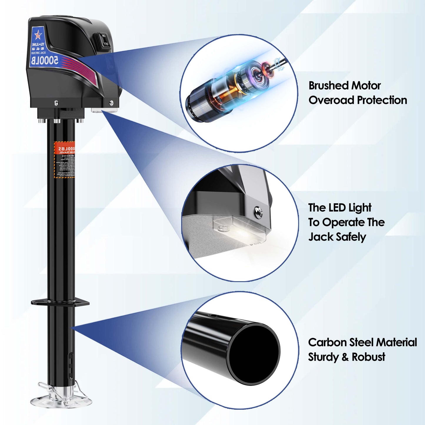 5000 lbs Electric Trailer Jack - Max Load 5500 lbs - Upgrade Weatherproof, Heavy Duty A-Frame Power Tongue Jack, 23.5" Lift, Adjustable Drop Leg, LED Lights, for Trailers Campers RV Boat Cargo