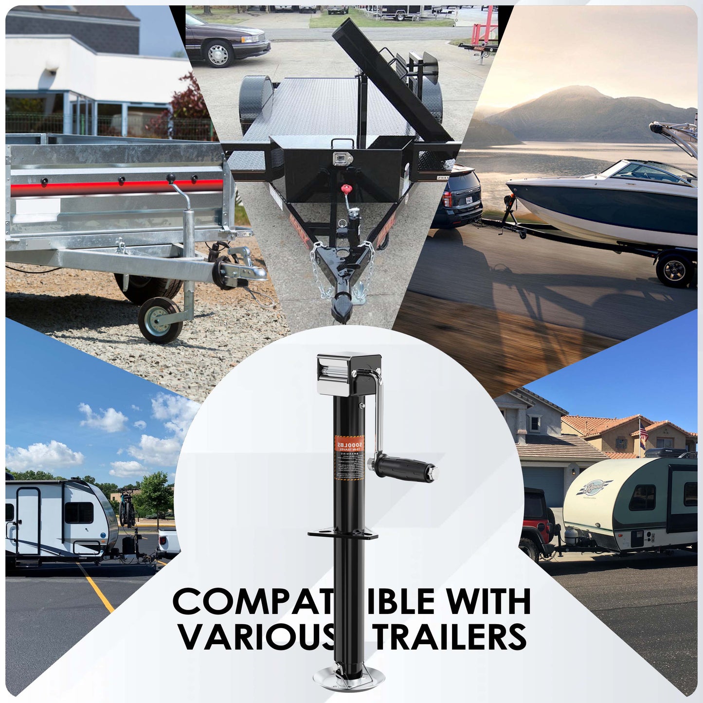 5000 lbs A-Frame Trailer Jack, 15" Lift, Adjustable 5-Level Drop Leg, 5K Jack for RV Trailer Boat