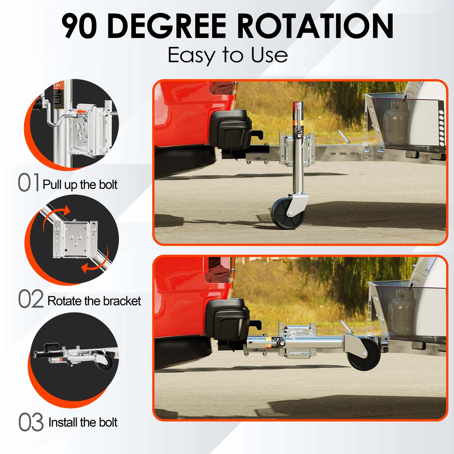 1500 lbs Trailer Jack with Dual Wheel, Heavy Duty Swivel Boat Jacks, 10" Lift, Bolt-on Trailer Tongue Jack for RV Boat Trailers