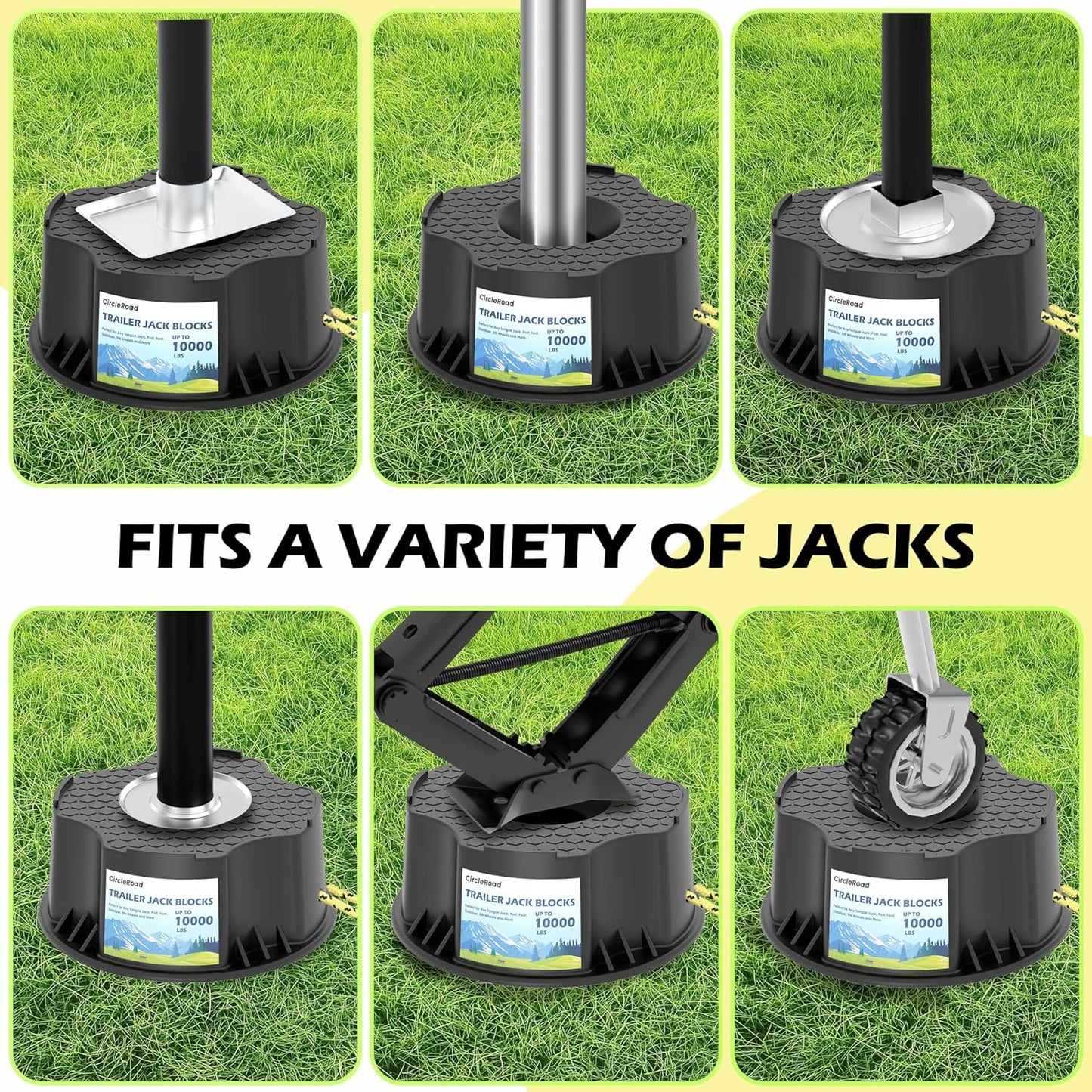 Trailer Jack Block, 4 Pack Heavy Duty Camper Jack Pads UV Resistant Up to 10,000 lbs Leveling Block for Trailer, Tongue Jack, 5th Wheels, Black