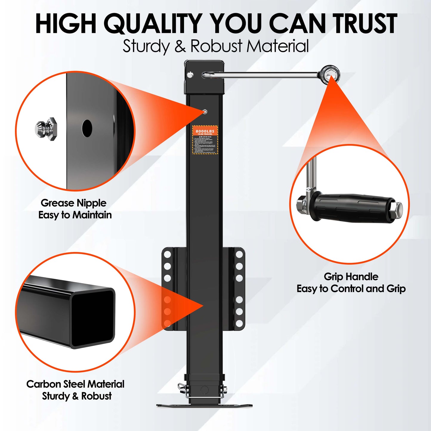 8000 lbs Trailer Jack, Bolt-On, 28.6" Vertical Travel, Heavy Duty, Adjustable Drop Leg, for Utility Trailer, Yacht, Boat