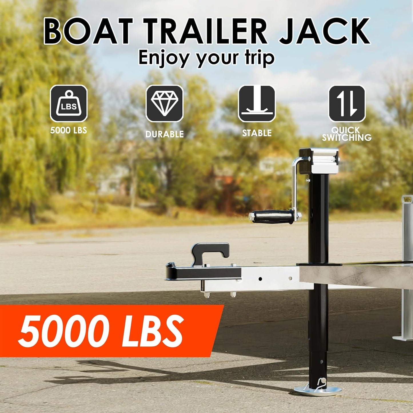 5000 lbs A-Frame Trailer Jack, 15" Lift, Adjustable 5-Level Drop Leg, 5K Jack for RV Trailer Boat
