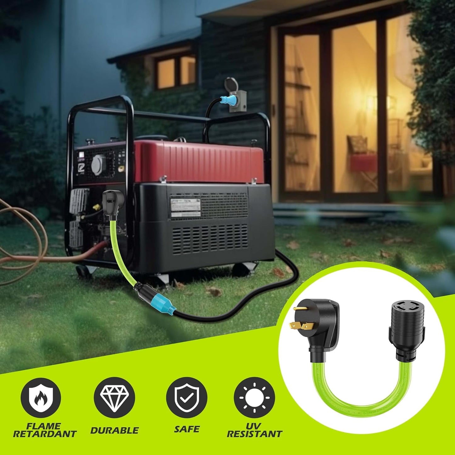 30 Amp Generator Adapter, TT-30P Male to L14-30R Female, House to Generator Cord, 10 Gauge STW