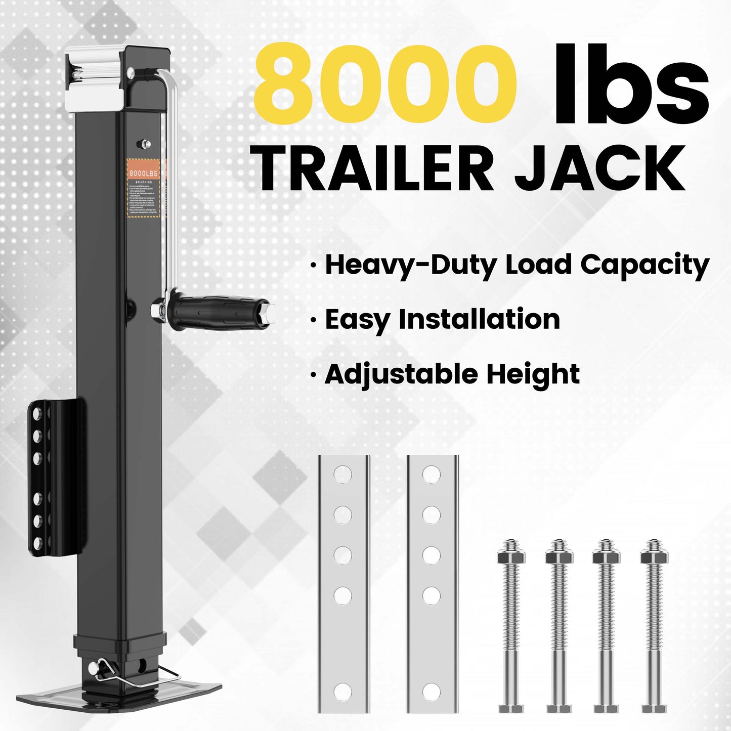 8000 lbs Trailer Jack, Bolt-On, 28.9" Vertical Travel, Heavy Duty, Adjustable Drop Leg, for Utility Trailer, Yacht, Boat, RV (Black)