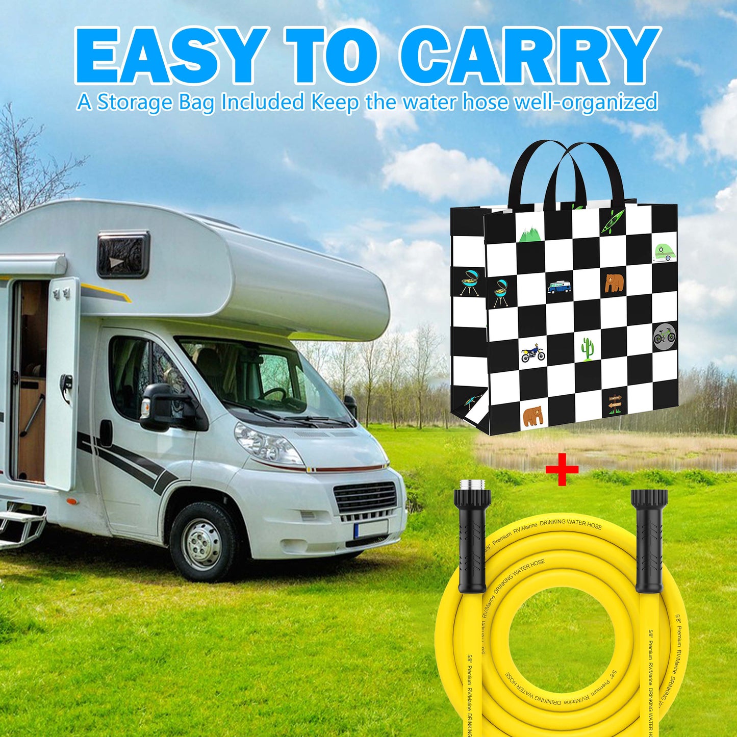 RV Drinking Water Hose with Storage Bag, 5/8" Premium Fresh Water Hose for RV, Camping, Marine, Trailer and Truck, BPA Free, Anti-Kink and Leak-Free, Drinking Water Safe