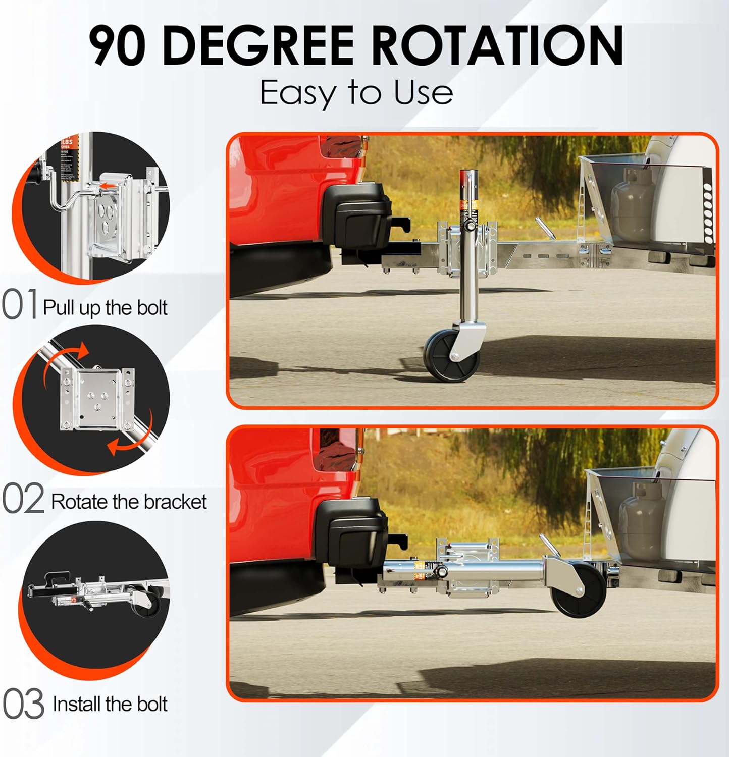 2000 lbs Trailer Jack with Dual Wheel, Heavy Duty Swivel Boat Jack, 12" Lift, Bolt-on Tongue Trailer Jack for RV Boat Trailers