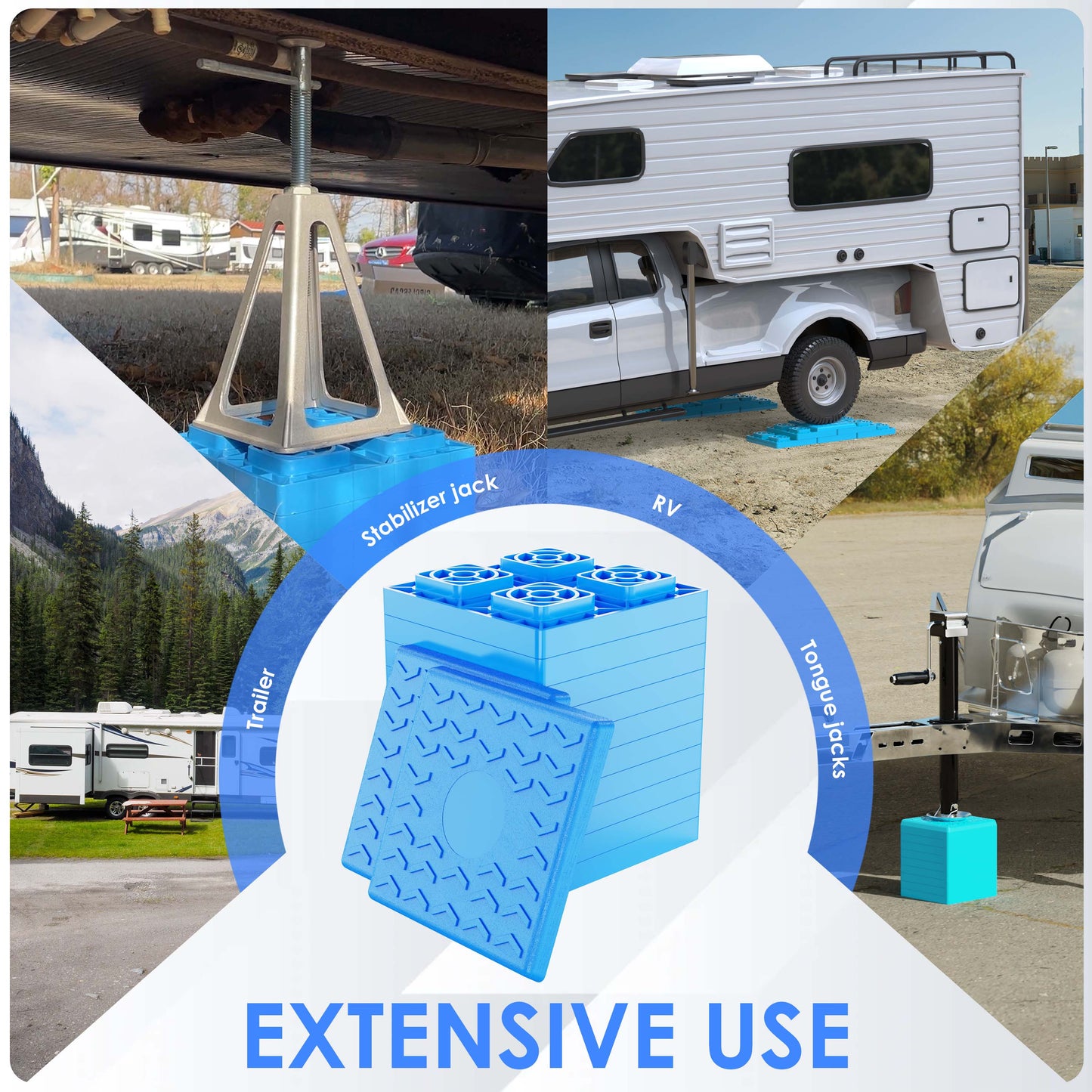 Heavy Duty RV Leveling Blocks 12 Pack, Interlocking Design Camper Leveling Blocks with Packing Bag, Ideal for Leveling Single and Dual Wheels (Blue)