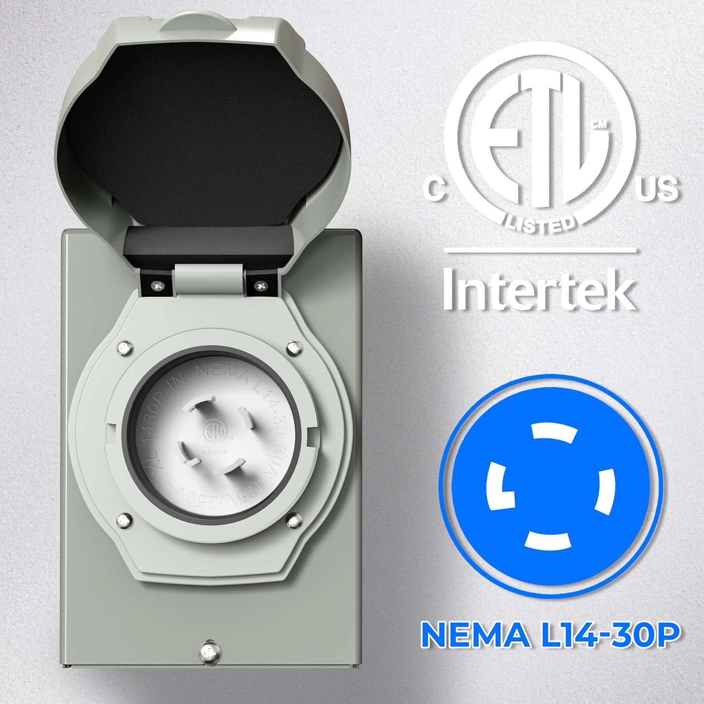 30 Amp Generator Inlet Box, Waterproof and Rustproof, Pre-Drilled 4 Big Wiring Holes, NEMA L14-30P Power Inlet Box, 125/250 Volt, 7500 Watts with LED Power Indicator, ETL Listed