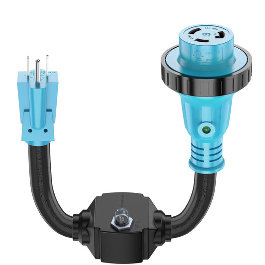 Overload Protector 30 Amp to 15 Amp 110 Volt RV Adapter Cord with Circuit Breaker, NEMA 5-15P Male to L5-30R Twist Lock Female, Heavy Duty STW 10 Gauge for RV Trailer Camper, ETL Listed