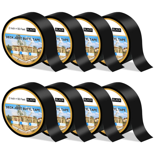 Joist Tape for Decking 2'' X 50', 8 Rolls Weatherproof Butyl Tape for Wood Decks Beams Roof, Flashing Tape Anti-Corrosion Weather Resistant Black Deck Joist Tape Outdoor Patio Repair