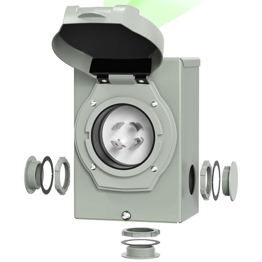 30 Amp Generator Inlet Box, Waterproof and Rustproof, Pre-Drilled 4 Big Wiring Holes, NEMA L14-30P Power Inlet Box, 125/250 Volt, 7500 Watts with LED Power Indicator, ETL Listed