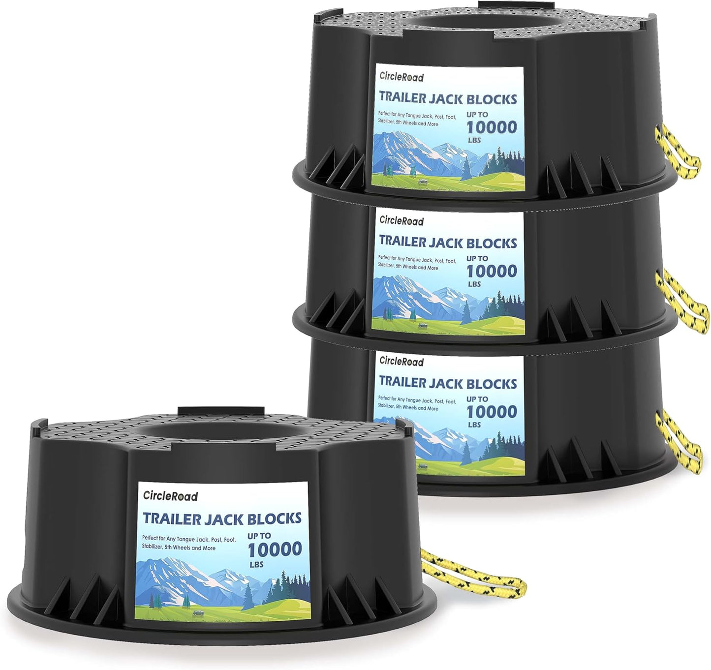 Trailer Jack Block, 4 Pack Heavy Duty Camper Jack Pads UV Resistant Up to 10,000 lbs Leveling Block for Trailer, Tongue Jack, 5th Wheels, Black