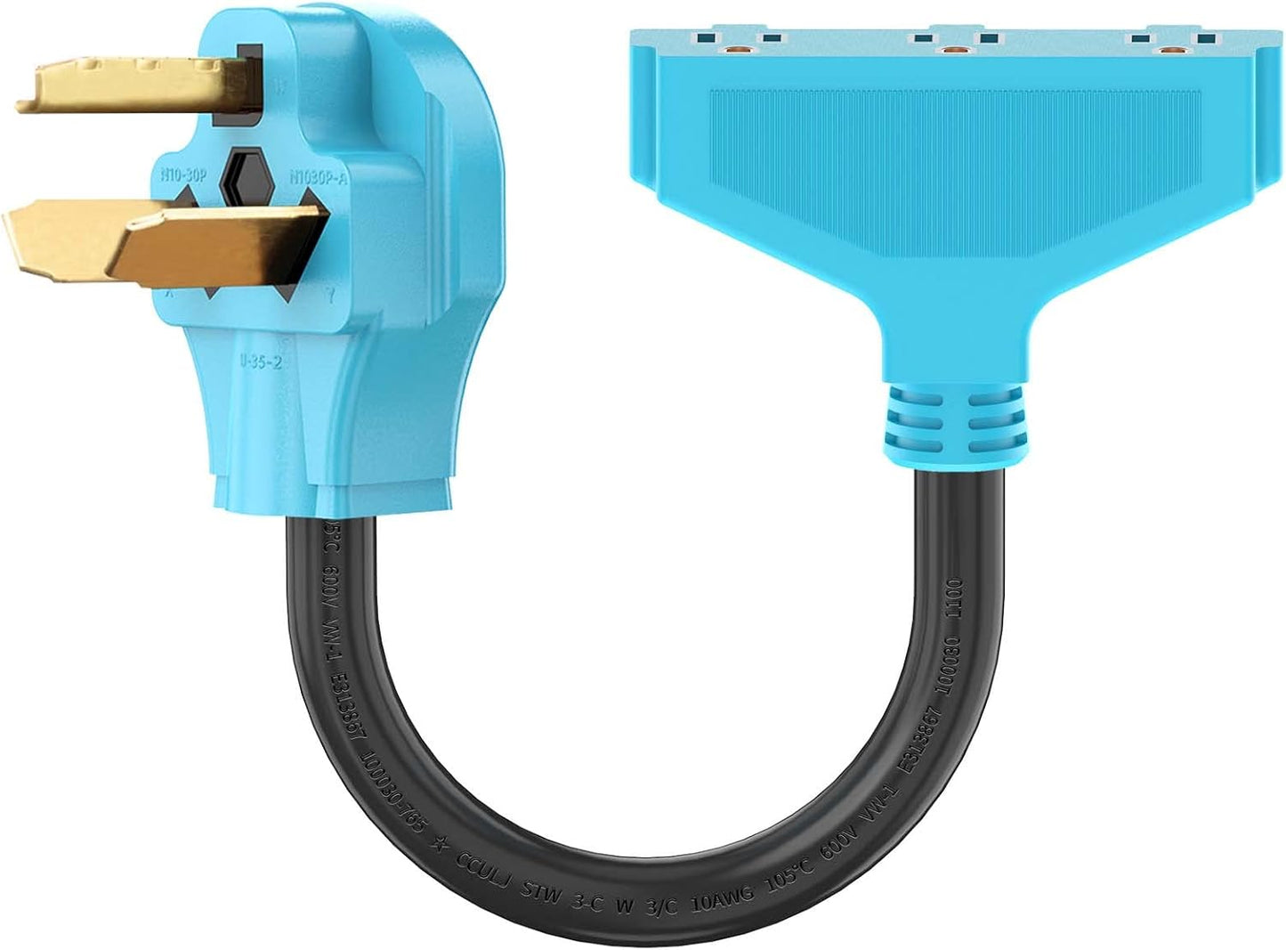 3 Prong 30 Amp to 110V Dryer Distribution Adapter Cord, NEMA 10-30P Male to 3X 5-15R Household Outlet Female