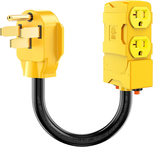 50 Amp to 20 Amp 110V Adapter, 4-Prong RV Distribution Adapter, NEMA 14-50P to 4 X 5-20R/15R RV to Mutiple Household Outlet Circuit Breaker, RV Generator Distribution Cord, UL Listed