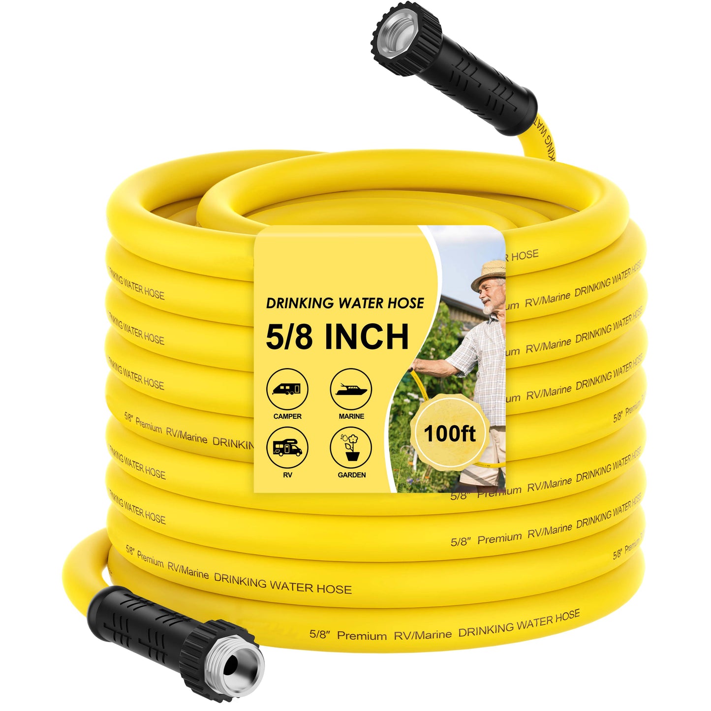 RV Drinking Water Hose with Storage Bag, 5/8" Premium Fresh Water Hose for RV, Camping, Marine, Trailer and Truck, BPA Free, Anti-Kink and Leak-Free, Drinking Water Safe