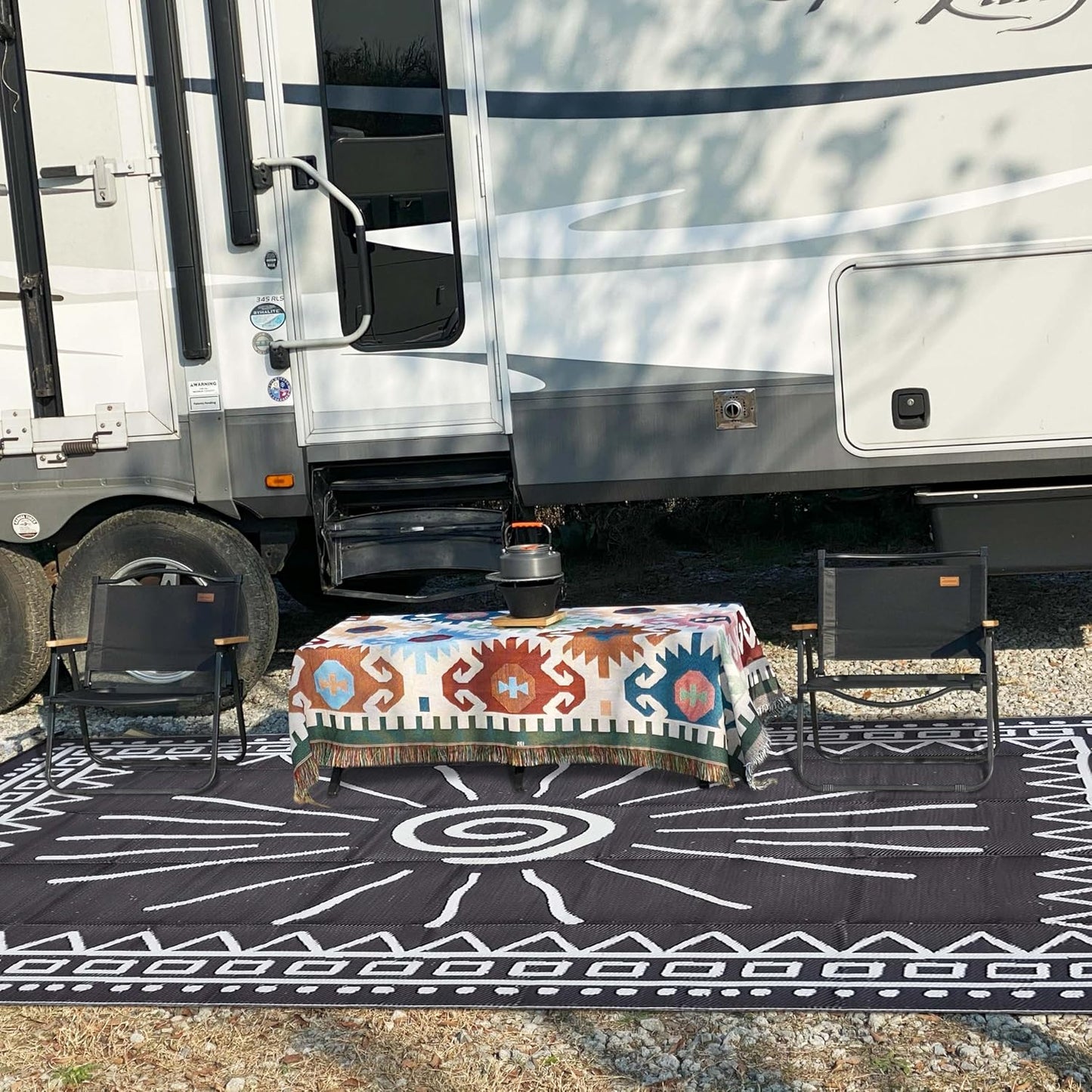 RV Outdoor Rug 9' × 18' Plastic Straw Outdoor Patio Rug Sun Print