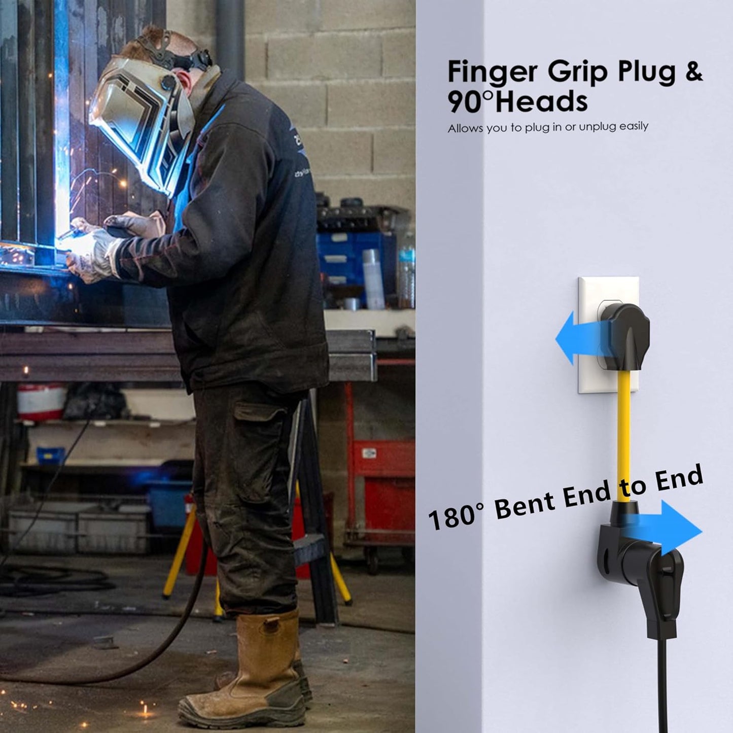 Welder Adapter Cord, NEMA 14-50P to 6-50R, 50 Amp Welder Power Adapter Plug, Heavy Duty STW 8 AWG, 50 Amp 250V 12500 Watt, 12inch