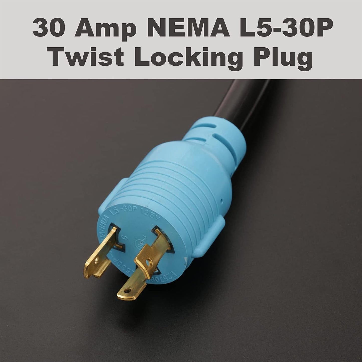 3 Prong Generator Distribution Adapter Cord, NEMA L5-30P Male to 3X 5-15R/5-20R T-Blade Household Outlet Female with Power Indicator, STW 10 Gauge 125V 3750W Blue