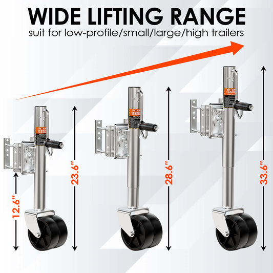 1500 lbs Trailer Jack with Dual Wheel, Heavy Duty Swivel Boat Jacks, 10" Lift, Bolt-on Trailer Tongue Jack for RV Boat Trailers