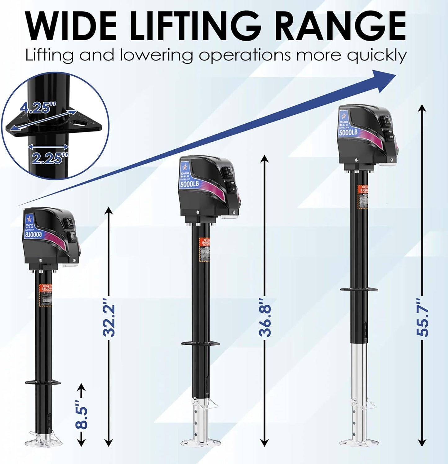 5000 lbs Electric Trailer Jack - Max Load 5500 lbs - Upgrade Weatherproof, Heavy Duty A-Frame Power Tongue Jack, 23.5" Lift, Adjustable Drop Leg, LED Lights, for Trailers Campers RV Boat Cargo