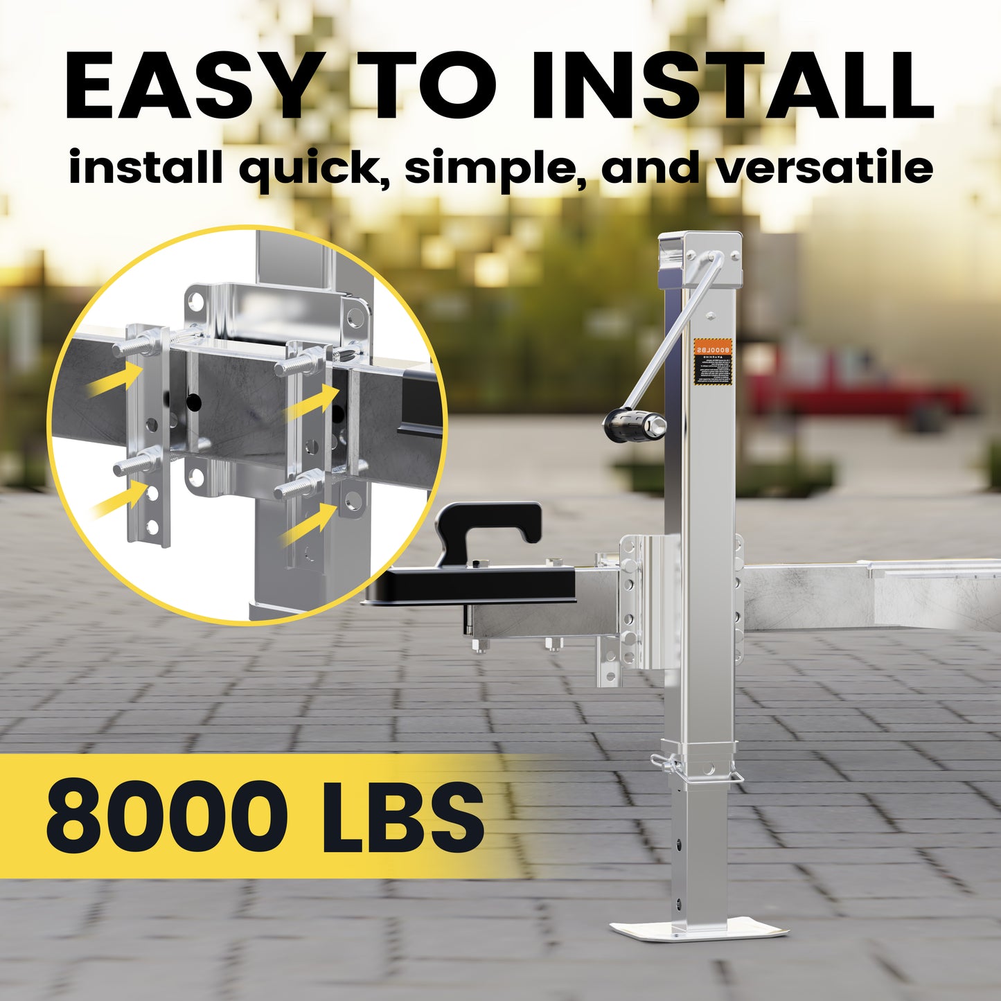 8000 lbs Trailer Jack, Bolt-On, 28.9" Vertical Travel, Heavy Duty, Adjustable Drop Leg, for Utility Trailer, Yacht, Boat, RV (Silvery)