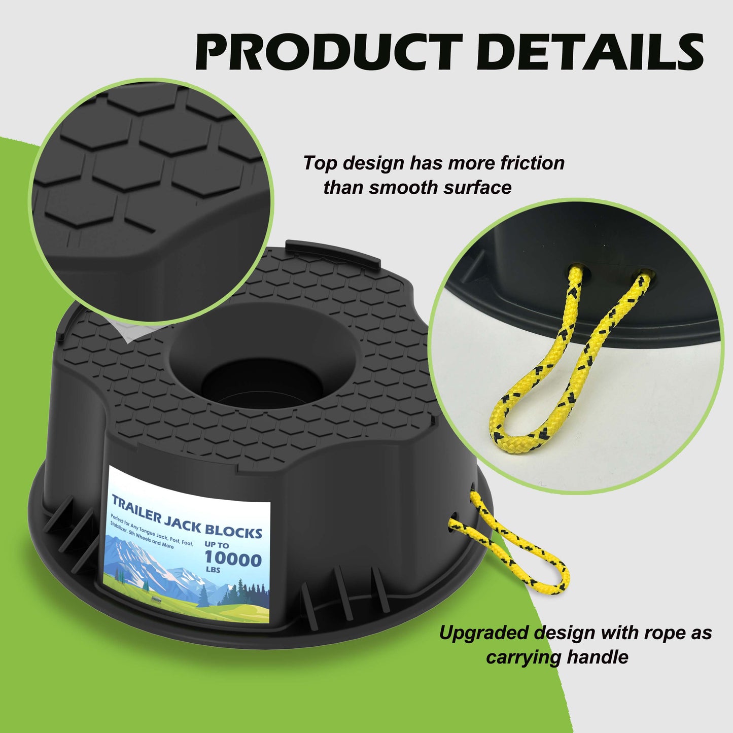 Trailer Jack Block, 4 Pack Heavy Duty Camper Jack Pads UV Resistant Up to 10,000 lbs Leveling Block for Trailer, Tongue Jack, 5th Wheels, Black