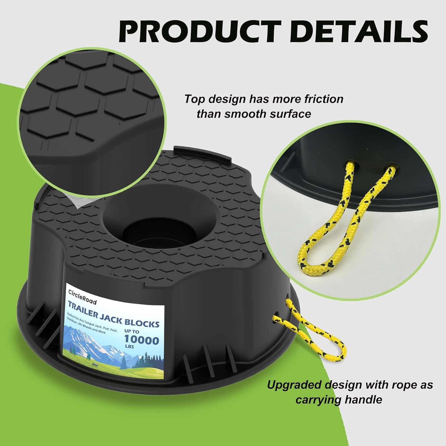 Trailer Jack Block, 4 Pack Heavy Duty Camper Jack Pads UV Resistant Up to 10,000 lbs Leveling Block for Trailer, Tongue Jack, 5th Wheels, Black