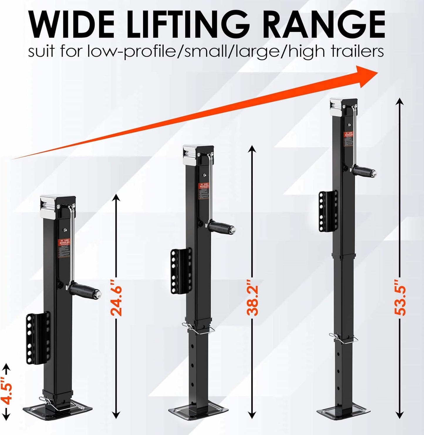 8000 lbs Trailer Jack, Bolt-On, 28.6" Vertical Travel, Heavy Duty, Adjustable Drop Leg, for Utility Trailer, Yacht, Boat