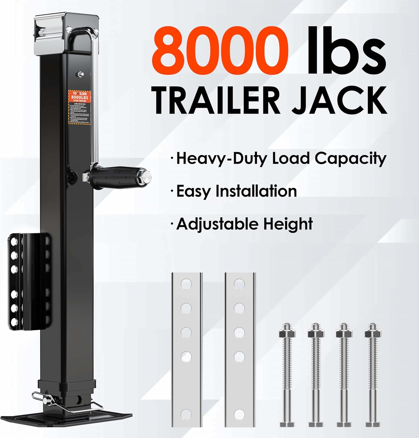 8000 lbs Trailer Jack, Bolt-On, 28.6" Vertical Travel, Heavy Duty, Adjustable Drop Leg, for Utility Trailer, Yacht, Boat