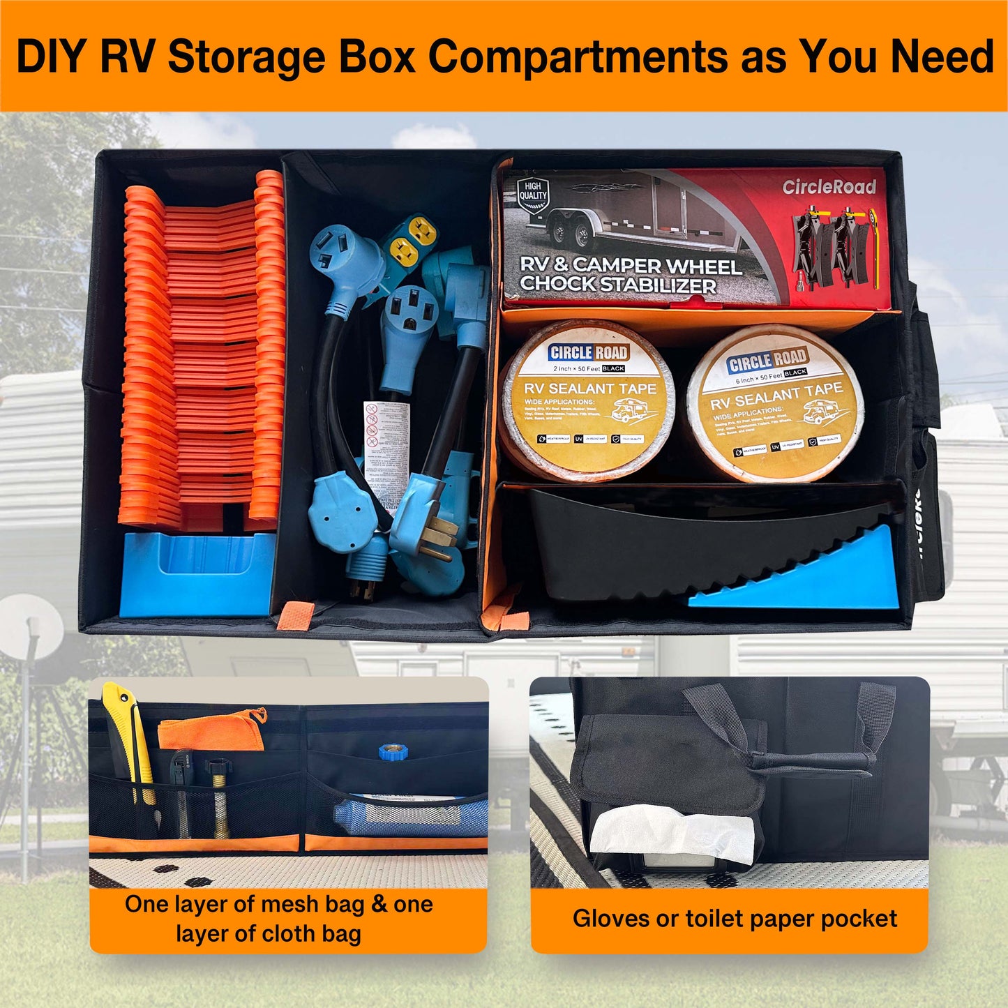 RV Storage and Organization, 81.4L Waterproof Collapsible Trunk Organizer for Suv DIY RV Storage Bag with Internal Compartments RV Storage Solutions for Camper Trailer Trunk