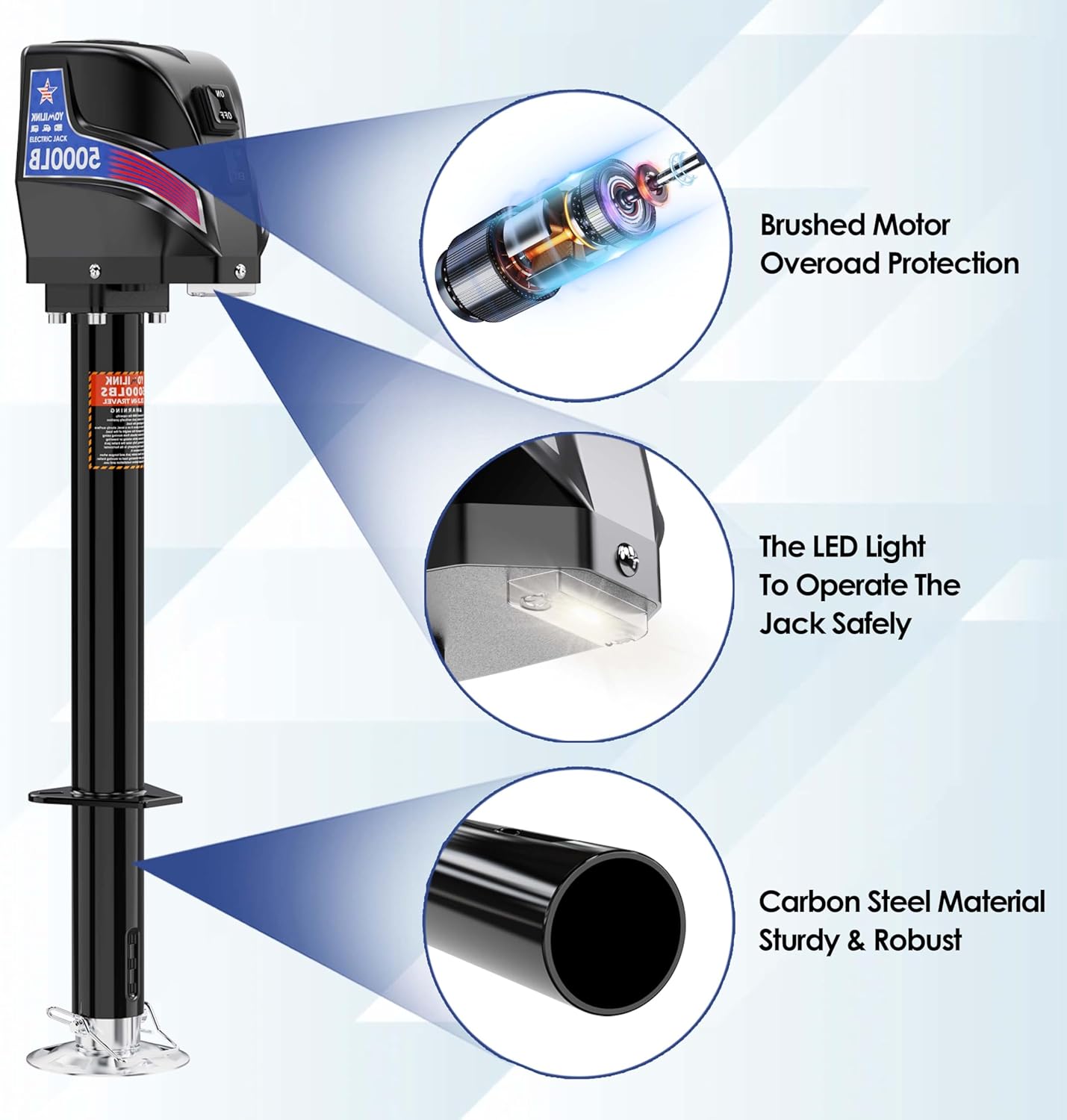 5000 lbs Electric Trailer Jack - Max Load 5500 lbs - Upgrade Weatherproof, Heavy Duty A-Frame Power Tongue Jack, 23.5" Lift, Adjustable Drop Leg, LED Lights, for Trailers Campers RV Boat Cargo