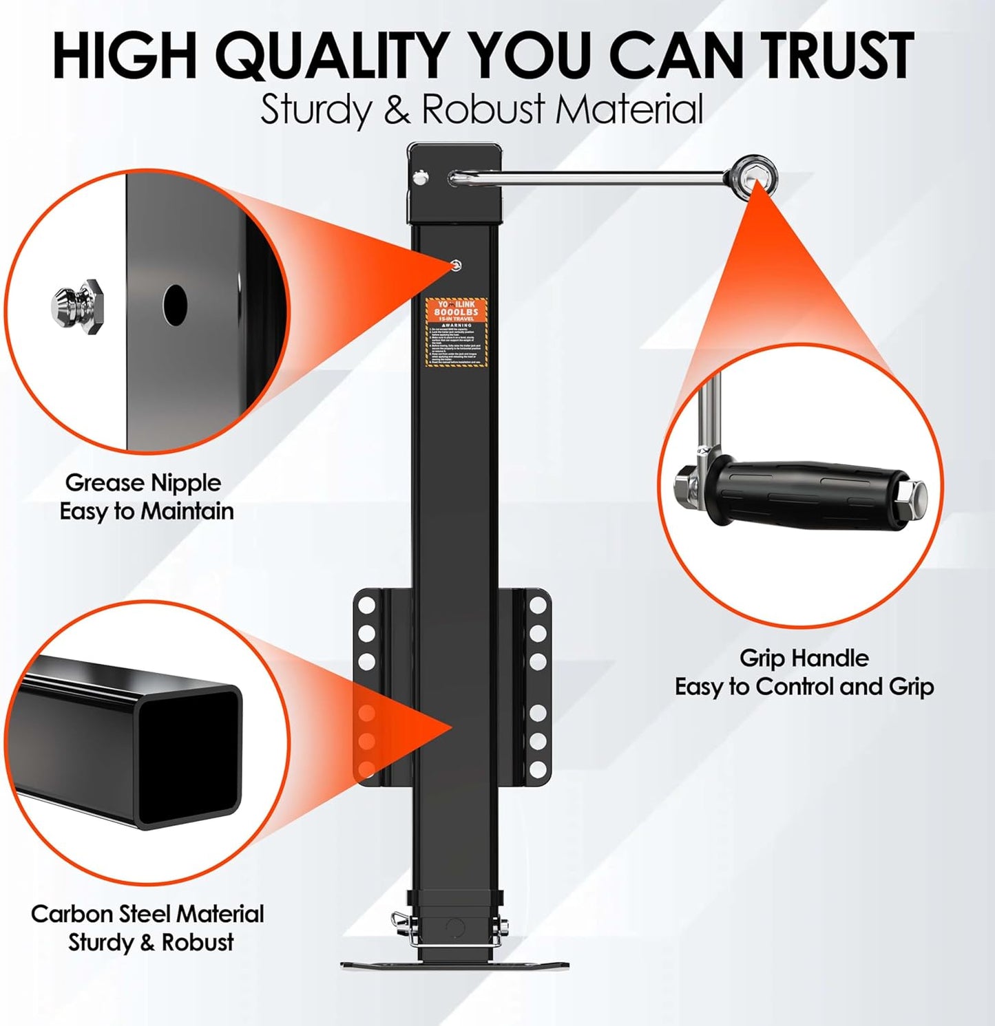 8000 lbs Trailer Jack, Bolt-On, 28.6" Vertical Travel, Heavy Duty, Adjustable Drop Leg, for Utility Trailer, Yacht, Boat