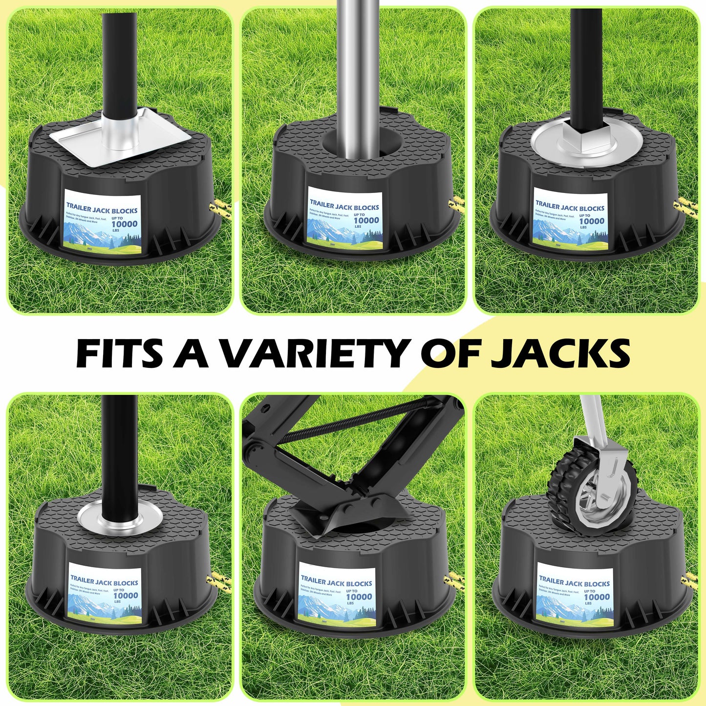 Trailer Jack Block, 4 Pack Heavy Duty Camper Jack Pads UV Resistant Up to 10,000 lbs Leveling Block for Trailer, Tongue Jack, 5th Wheels, Black