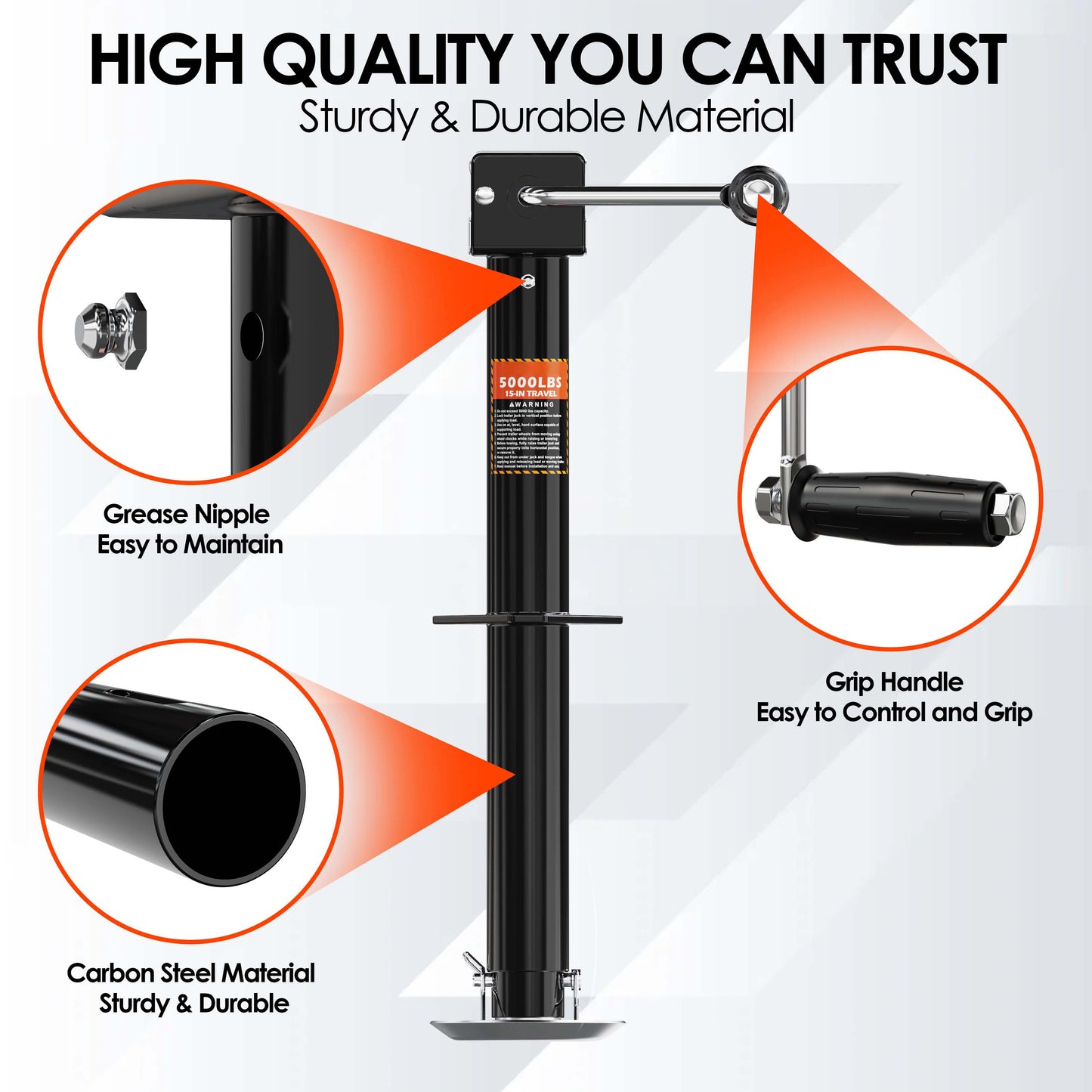 5000 lbs A-Frame Trailer Jack, 15" Lift, Adjustable 5-Level Drop Leg, 5K Jack for RV Trailer Boat