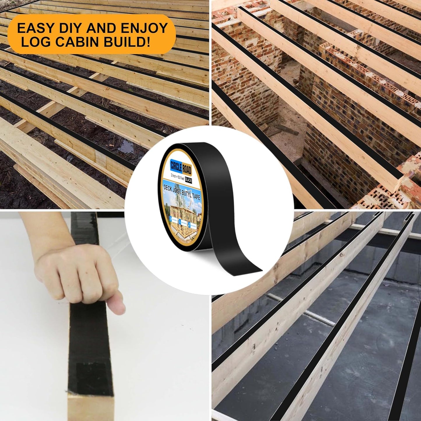 Joist Tape for Decking 2'' X 50', 8 Rolls Weatherproof Butyl Tape for Wood Decks Beams Roof, Flashing Tape Anti-Corrosion Weather Resistant Black Deck Joist Tape Outdoor Patio Repair