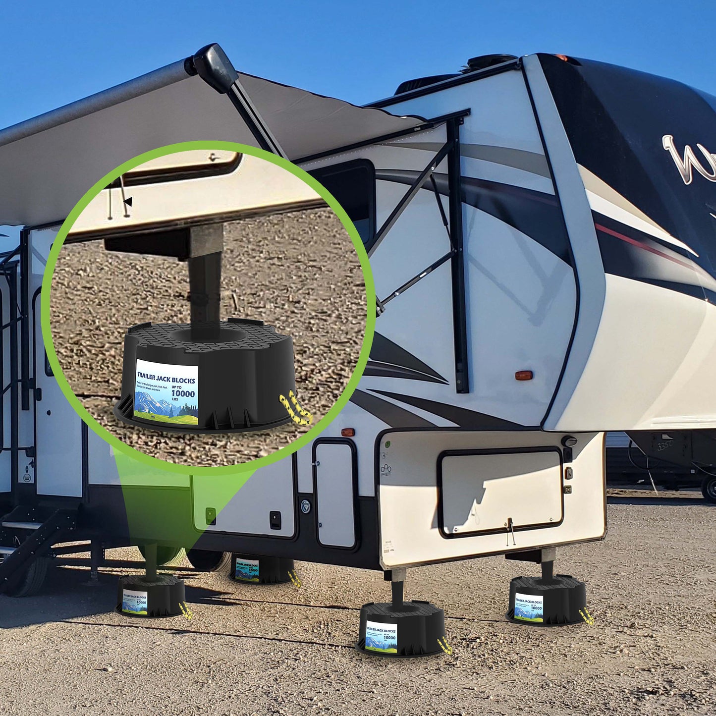 Trailer Jack Block, 4 Pack Heavy Duty Camper Jack Pads UV Resistant Up to 10,000 lbs Leveling Block for Trailer, Tongue Jack, 5th Wheels, Black