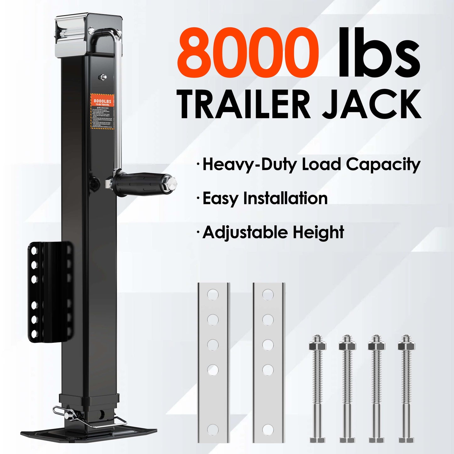 8000 lbs Trailer Jack, Bolt-On, 28.6" Vertical Travel, Heavy Duty, Adjustable Drop Leg, for Utility Trailer, Yacht, Boat