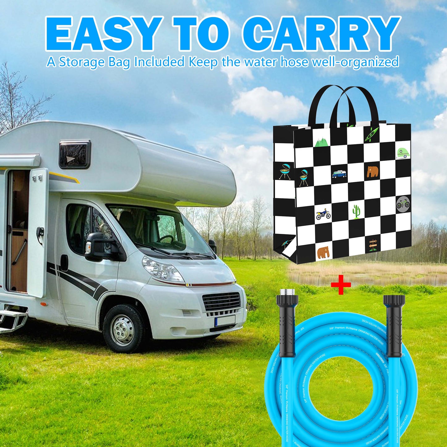 RV Water Hose, 5/8" Premium RV Drinking Water Hose for RV, Camping, Marine, Trailer and Truck, BPA Free, Anti-Kink and Leak-Free, Drinking Water Safe-Blue