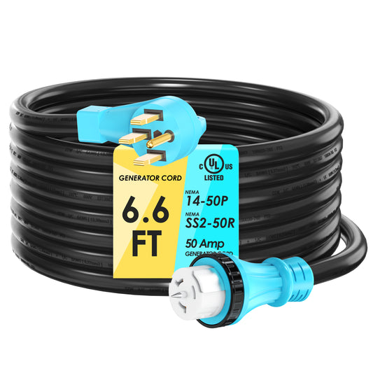 UL Listed 50 Amp Generator Extension Cord, NEMA 14-50P Male to SS2-50R & CS6364 STW 6/3+8/1 AWG 125/250V Generator Power Cord Twist Lock Connectors for Generator to House